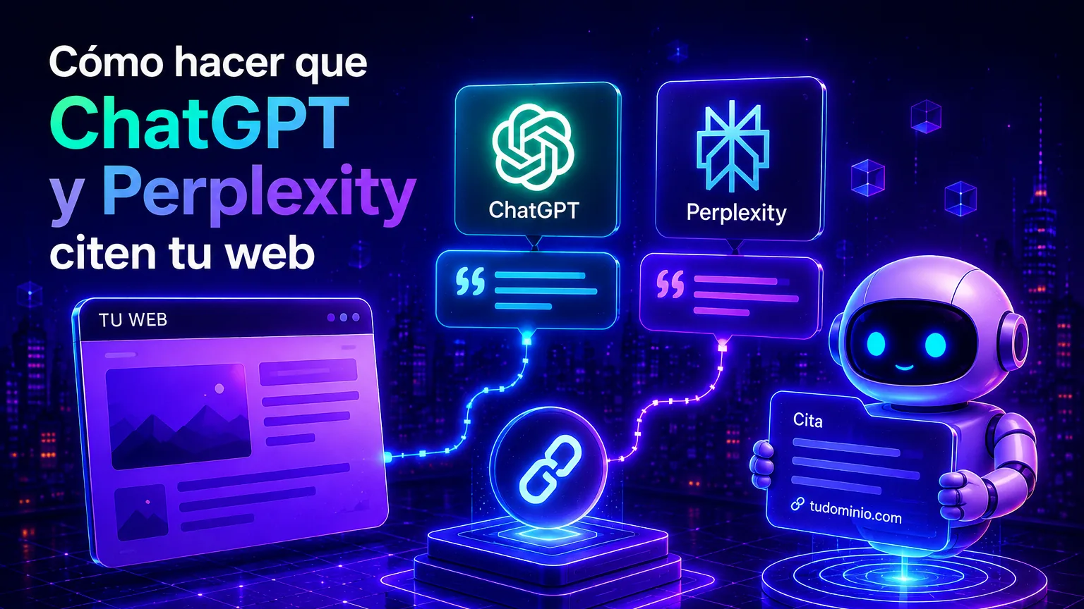ChatGPT y Perplexity citando una web: un enlace conecta la página con las respuestas de ambos asistentes